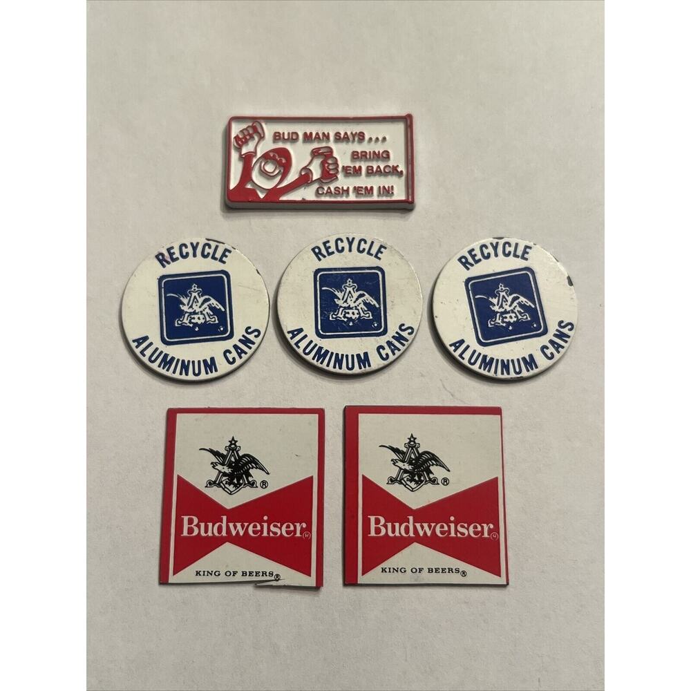 Vintage Lot Of 6 Budweiser Anheuser Busch Magnets Bud Man Recycle #3